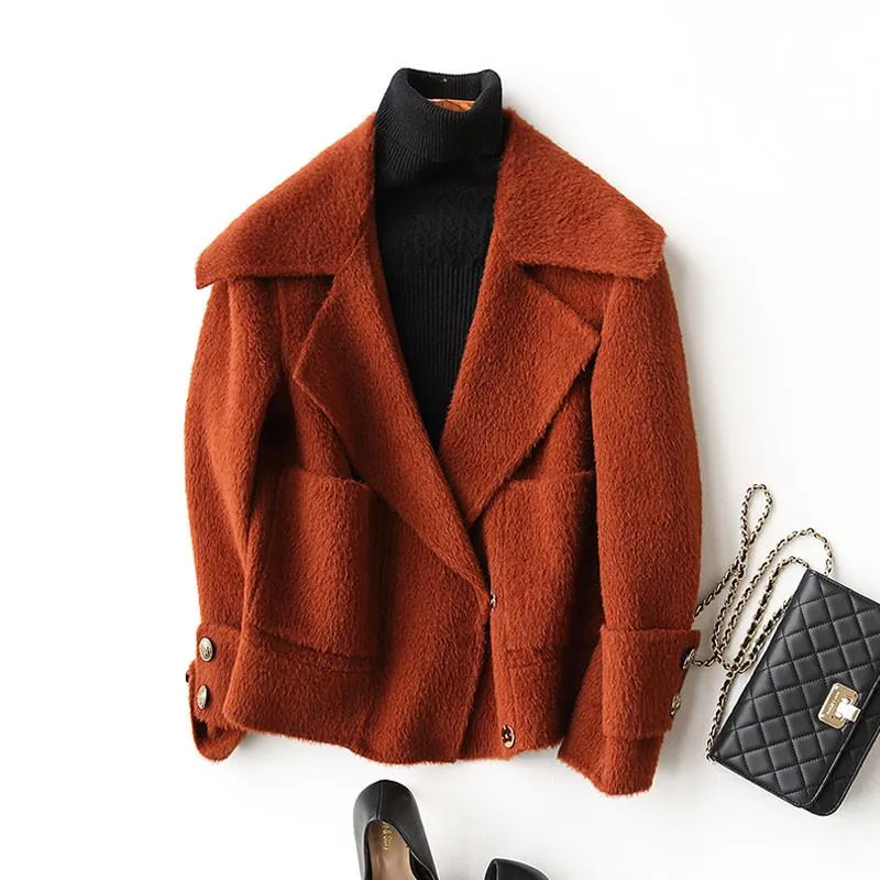 Women's Wool & Blends 2023 Autumn Winter Coat Female Alpaca Cashmere Coats Casual Short Woolen Jackets For Women Overcoat KQN37055