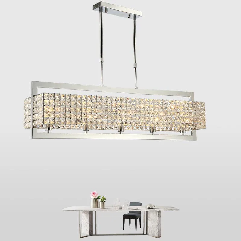 Lâmpadas pendentes de luxo moderno Claro retangular de cristal cromo Chandelier Lighting Led Decoração de lâmpada pendurada Lâmpada Interior FixtlePenda