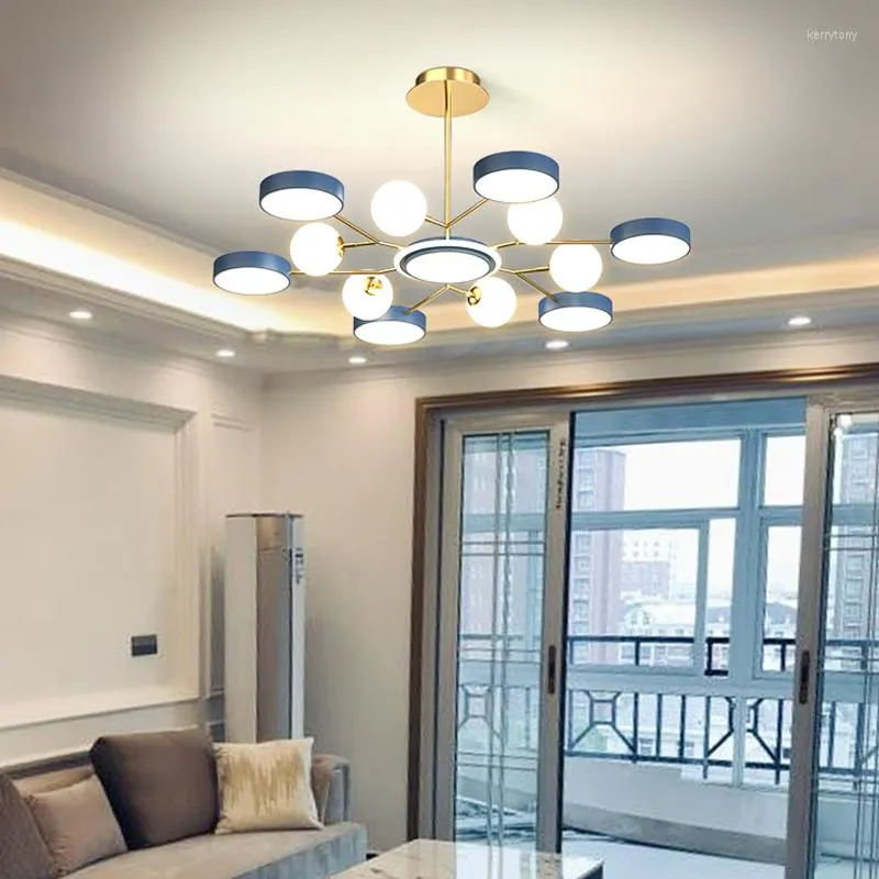 Chandeliers Modern LED Light For Living Room Bedroom Dining Blue Ceiling Chandelier El Decor Lighting Home Pendant Lamps