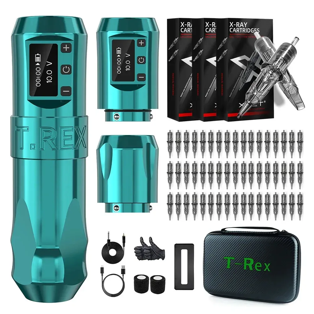 Tattoo Machine T-Rex Wireless Tattoo Machine Kit Rotaty Battery Pen With Portable Power Pack 2400mAh Cartridge Needles RL RM Tattoo Supplies 231120