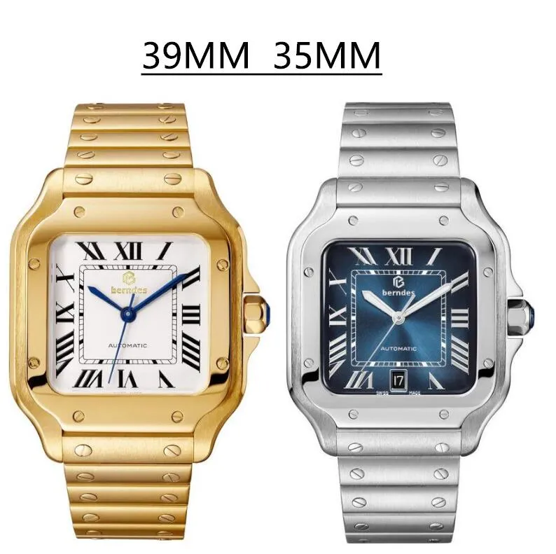 Dhgate Mens Square Watch Renoj39mm 35mm Super Fashion Top Fashion Casual из нержавеющей стали 904L Складная пряжка Полностью автоматические механические часы Montre de Luxe