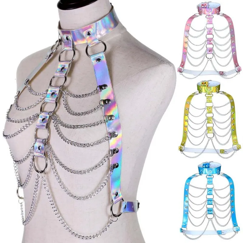 Taille chaîne ceintures holographique corps chaîne harnais Top Punk femmes Holo arc-en-ciel taille bijoux Festival Rave tenue Designer ceinture femmes 230419