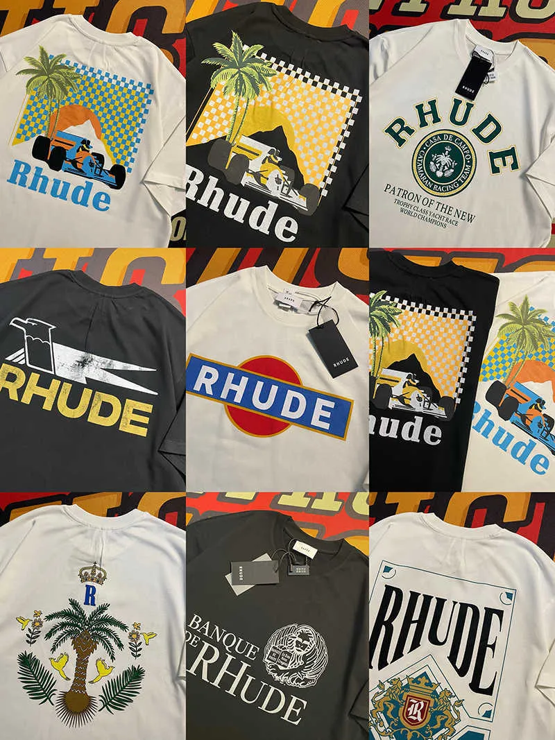 Designer Fashion Clothing Tees Hip hop TShirts American Vintage Trend Brand Rhude High Street Leisure Print Loose Couple Short Sleeve T-shirt men women Streetwear