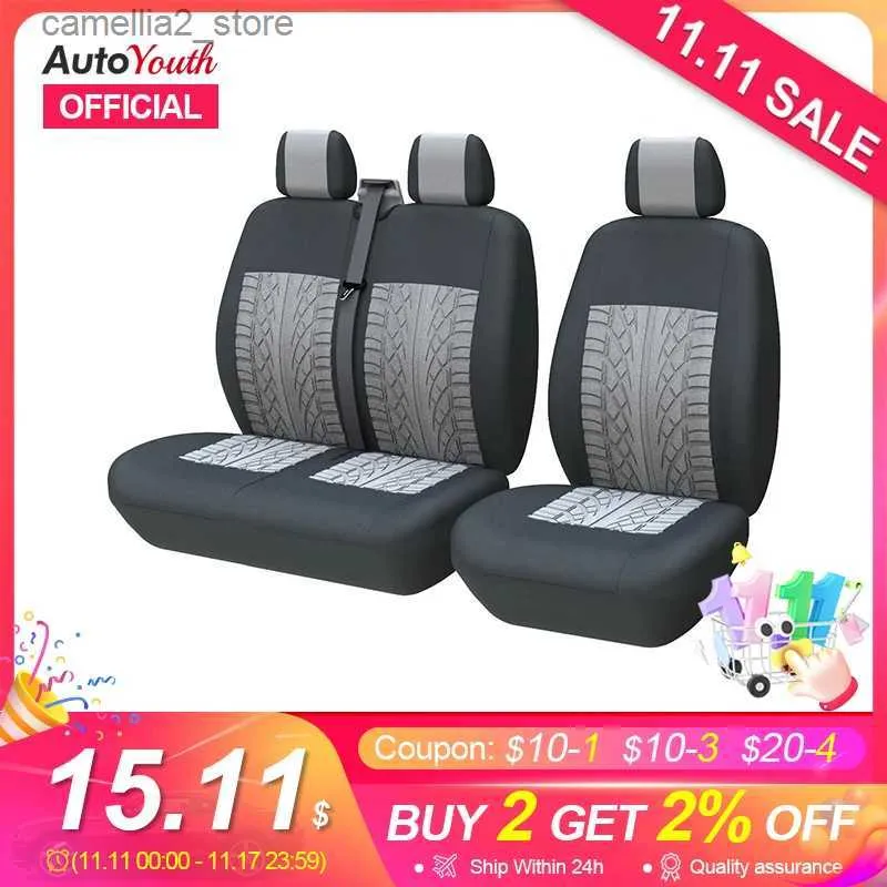 Fundas de asiento de coche 1 + 2 fundas de asiento de coche cubierta de Material alto neumático de fibra de poliéster para Mercedes Vito W639 para Ford Transit Q231120