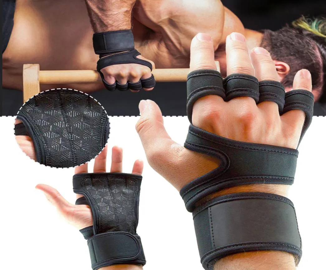 Medio dedo Levantamiento de pesas Guantes de entrenamiento Fitness Deportes Culturismo Gimnasia Apretones Gimnasio Mano Protector de palma Guante Wearresist3966386