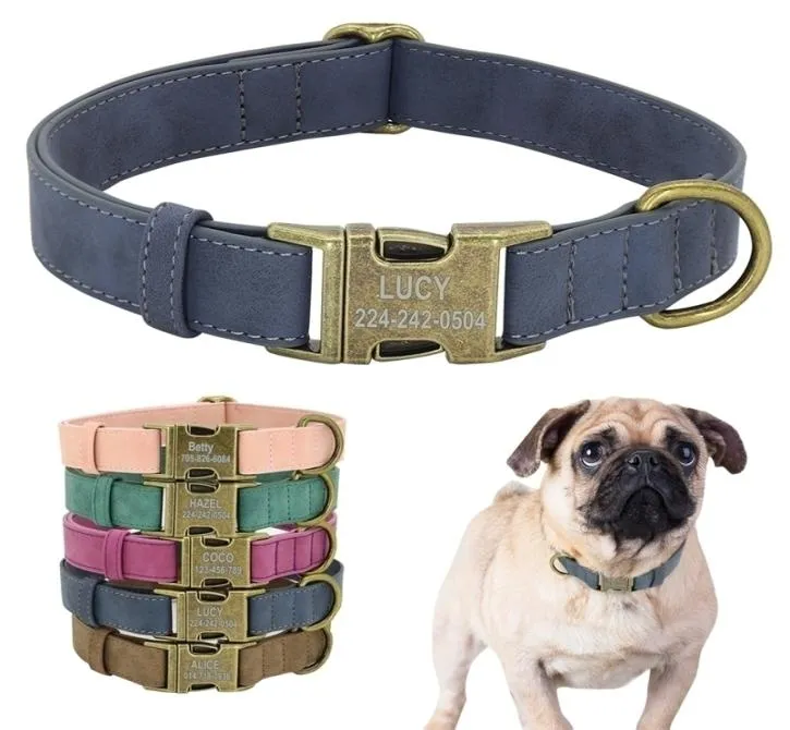 Aangepaste halsband Gepersonaliseerde PU lederen halsbanden Zacht gewatteerd huisdier ID-halsband voor kleine, middelgrote en grote honden Pitbull Bulldog Pug 225993327