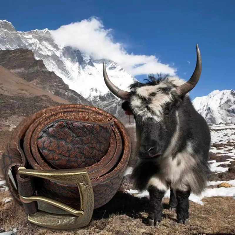 Handcrafted Retro Yak Skin Vintage Leather Belt Mens Strong And