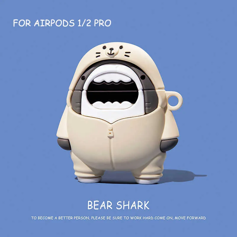 Аксессуары для наушников 3D Cartoon Bear Shark Apper для AirPods 1 2 Утиный бульдог мягкий силиконовый чехол Bluetooth для AirPods Pro J230420