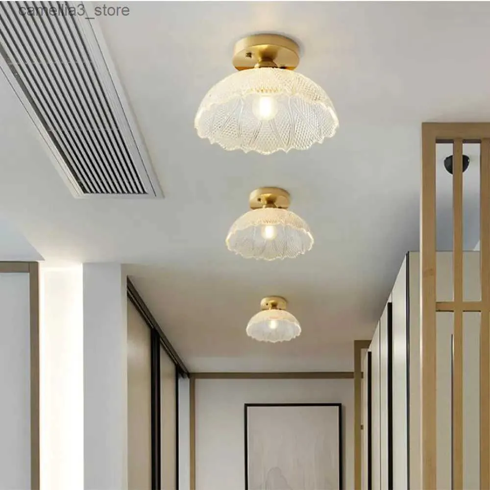 Plafoniere Lampada da soffitto in vetro nordico Lampada da soffitto vintage Loft retrò Russia Sala da pranzo Corridoio moderno rame E27 Paralume in vetro a soffitto Q231120