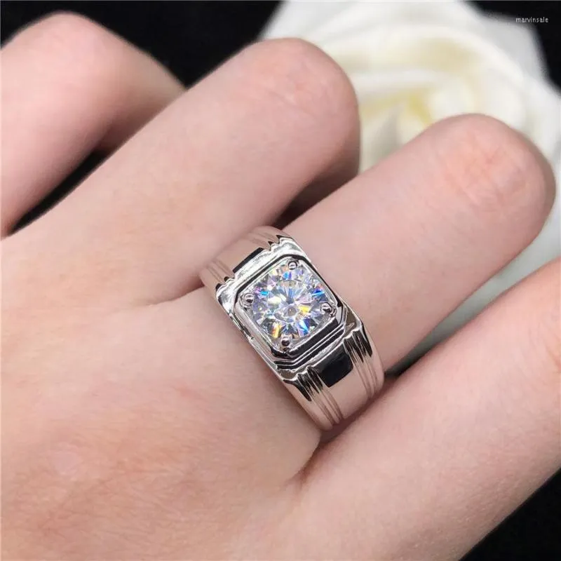 Cluster Rings 14k White Gold Ring Man 0.5CT Moissanite Engagement For Men Pass Test With Certificate D Color Beautiful Gift Husband
