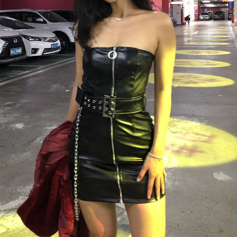 lace and leather dress Black Vegan Leather Mini Dress main image 1