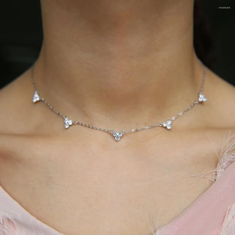 Kedjor choker halsband 35 10 cm 925 sterling silver toppkvalitet brud gåva cz station vit gnistrande kedjor halsband smycken