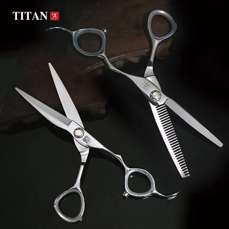 Tesoura de cabelo titan cabeleireiro profissional tesoura de desbaste para barbear ferramentas de salão de salão de barbeiro kit de tesoura 230419