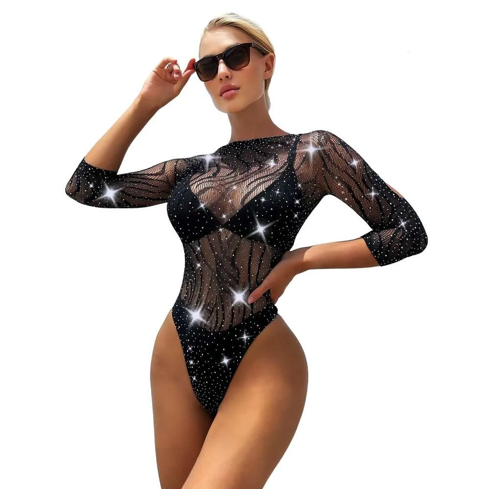 Milumia Kadınlar s fishnet rhinestone üst kesim seksi örgü oyuncak bodysuit