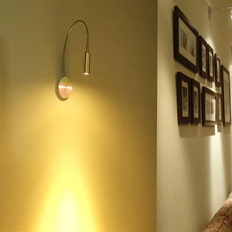 Srebrny wąż LED Nowoczesna lampa ścienna 1 W 3W z przełącznikiem Elastyczne ramię w pomieszczeniach oświetlenie łóżka Badanie czytania Studia K-WL15726350N