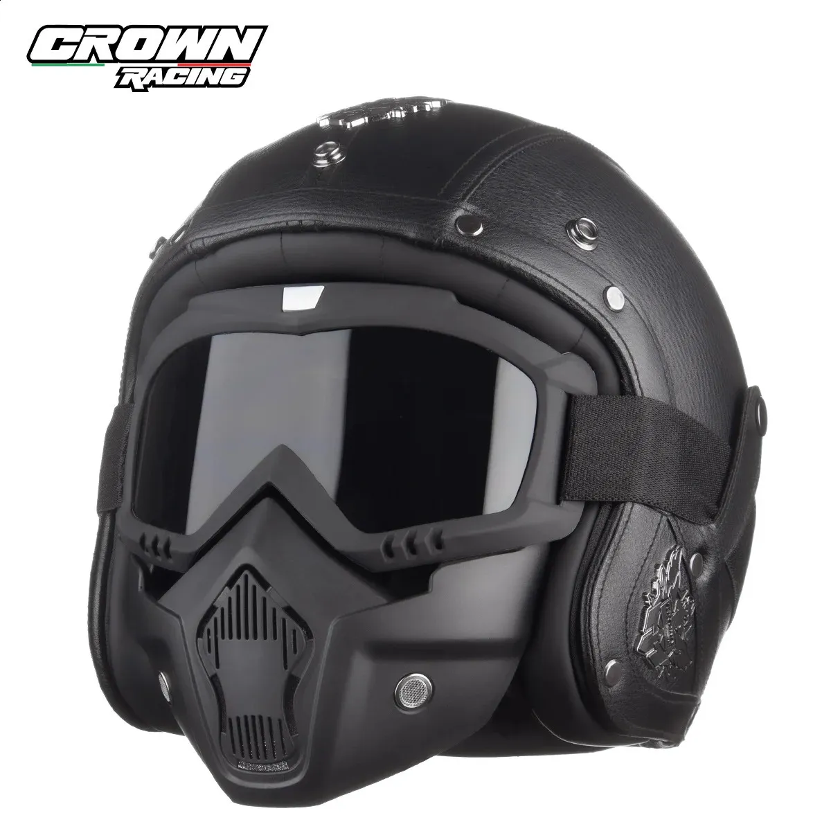 Helmy rowerowe Crown Racing Retro Motorcycle Helmet Men's 3 4 Otwarte Off Road Zintegrowana kropka 231118