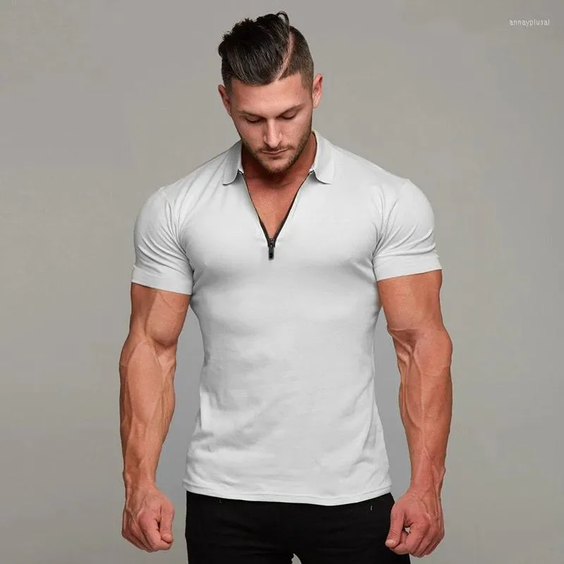 Męskie koszule 2023 Męskie koszulki T-shirts Modna koszula Fitness Fitness For dla mężczyzn trening Slim Fit Grey