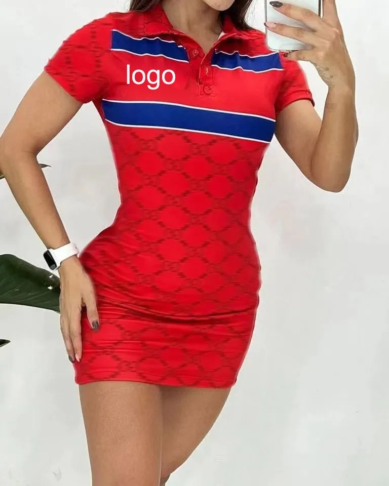 Women's casual dress 2023 summer new sexy lapel short dress designer brand letter G printed women's Dresses