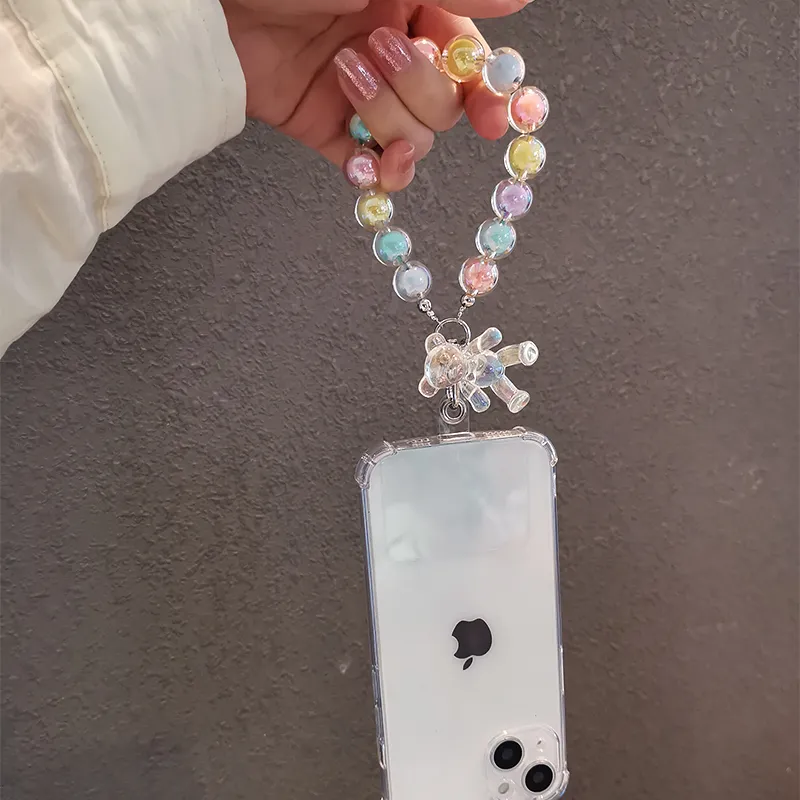 Macaron Pingente Crystal Beads Celular Straps de cordão de pingente de pingente de pingente colorido com clipe de telefone Anti-perdido Sling