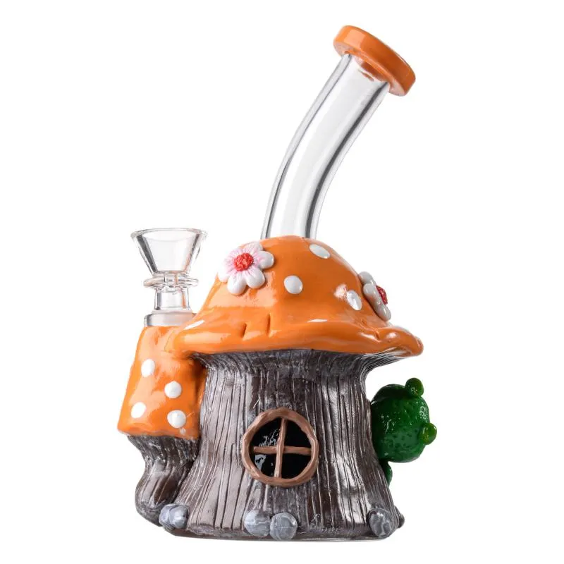 Mushroom 3D Glass Hand Made Hookahs Water Bong 14mm Showerhead Perc Dab Rigs Smoking Water Pipe Bongs 4mm Thick House Cute Shape With Bowl