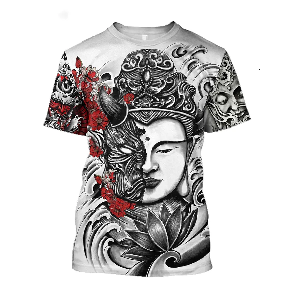 Camisetas para hombre Verano 3D Samurai Impresión Anime Harajuku Suelto O Cuello Manga corta Estilo sorpresa Calle Hombres Ropa Tops 230419