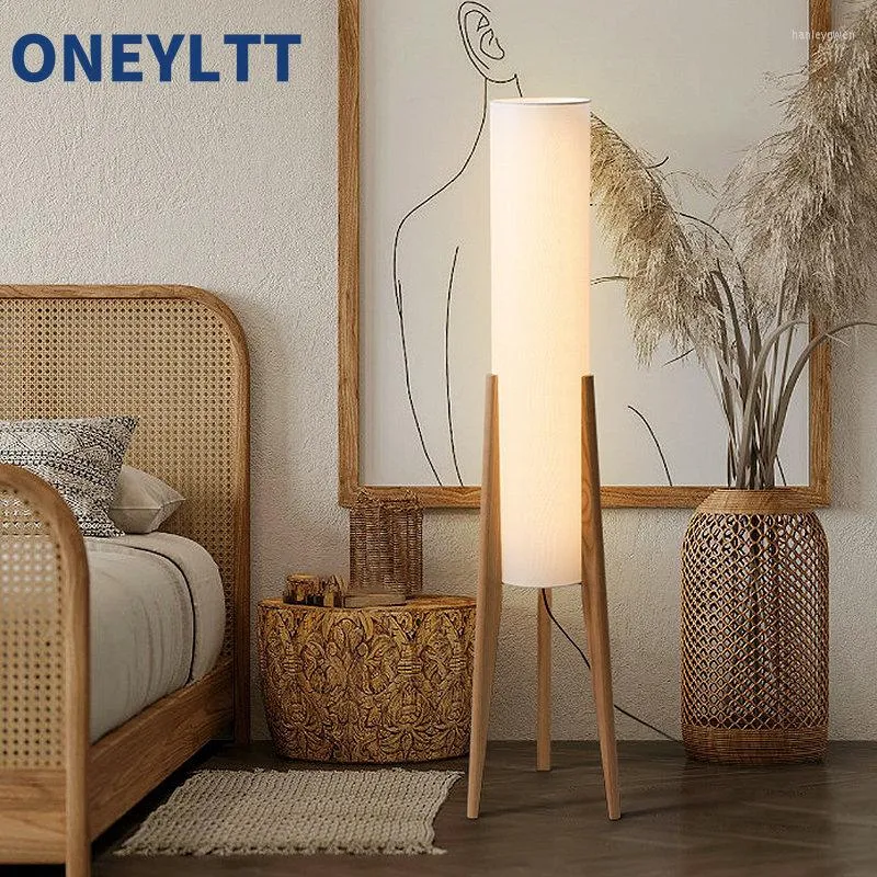 Stehlampen Nordic Massivholz Lampe Stoff Kunst Einfache Moderne Schlafzimmer Wohnzimmer Dekor Lesen Stereoskopisch