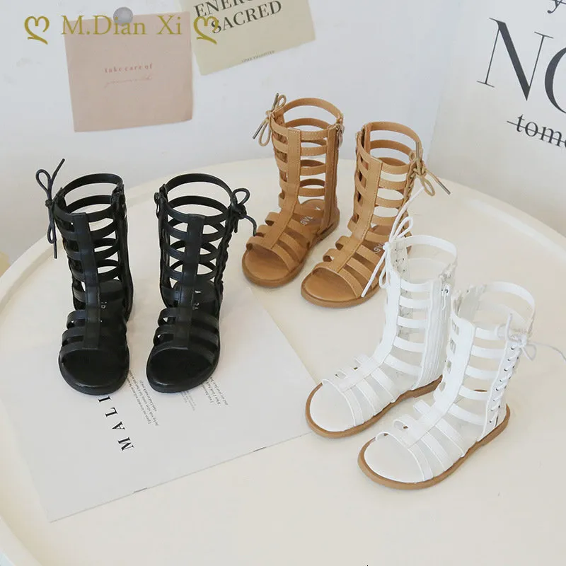 Sandals Real Leather Girls Sandals Suede Leather Children Roman Sandals Bow Female Boots Kids Princess Sandals Little Girl Shoes 230420