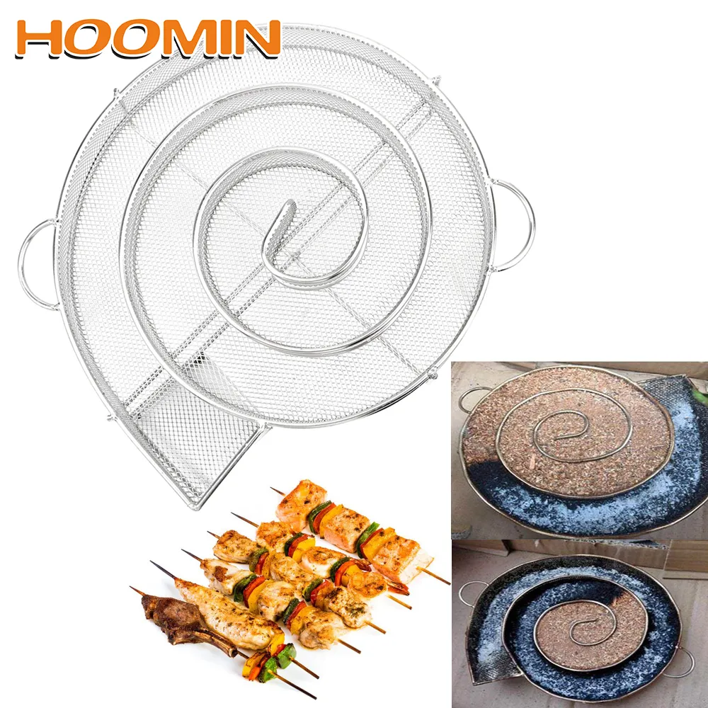 BBQ Tools Accessoires Hoomin Chip Rooking Box Cold Smoke Generator Roker Hout Staal Barbecue Grill Roker Salmon Bacon Fish Mini Wood 230419