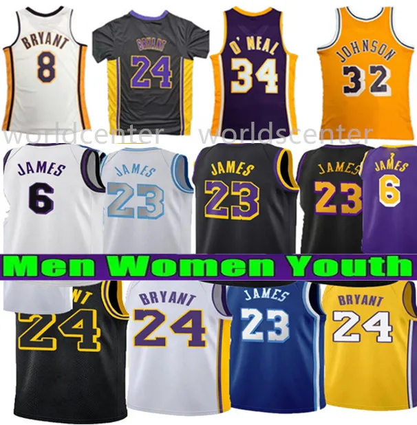 Mens Youth Bryant 농구 유니폼 8 24 Black Mamba Lakers LeBron 23 James Kids Boys Children Stitched 2023