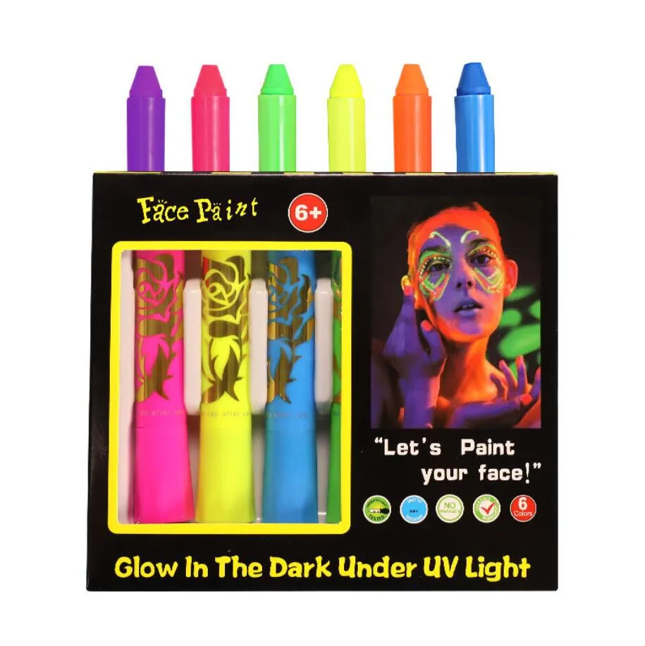 Glow in The Black Light UV Face Paint Crayon, Black Light Neon Face & Body  Paint Non Toxic Fluorescent Mardi Gras Halloween Makeup Marker for Kids