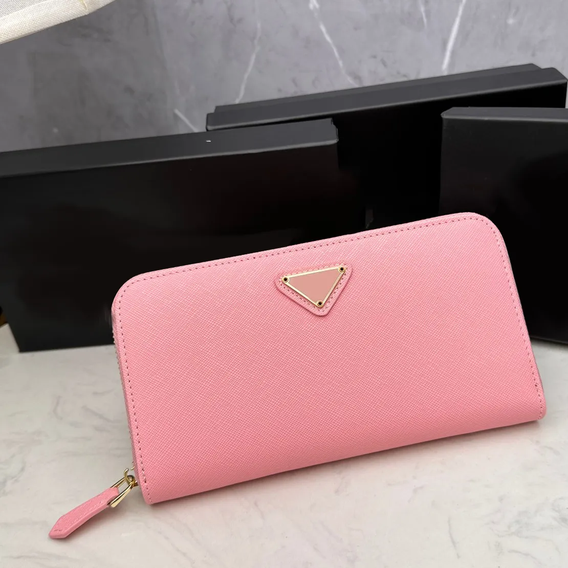 Bolsa Rosa Moeda Carteira Titular de Cartão de Crédito Luxurys Designer Bolsas Carteira Designer Mulher Longas Carteiras Pequenas Couro Genuíno com Zíper Sacos de Marca Casual Saco de Luxo