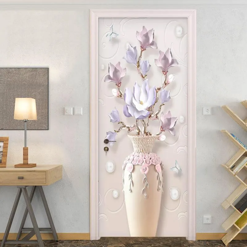 Duvar Kağıtları Modern Basit Kabartmalı Vazo Çiçekler PO Duvar Kağıdı 3D Oturma Odası Yatak Odası Kapı Sticker PVC Kendinden Yapışkan Su geçirmez Duvar Kağıtları