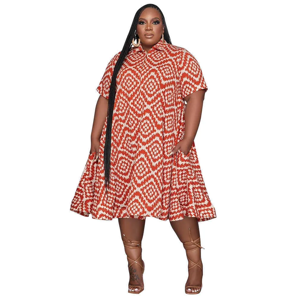 2023 Designer Plus Size Womens Printed Holiday Plus Size Sequin Dress With  Flowing Shirt Collar And Short Sleeves From Bosslala, $10.36