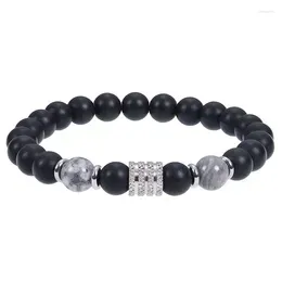 Strand Meetvii 8mm Matte Stone Bead Bracelet For Men Fashion Stainless Steel Charm Natural Map Elastic String Bracelets Jewelry