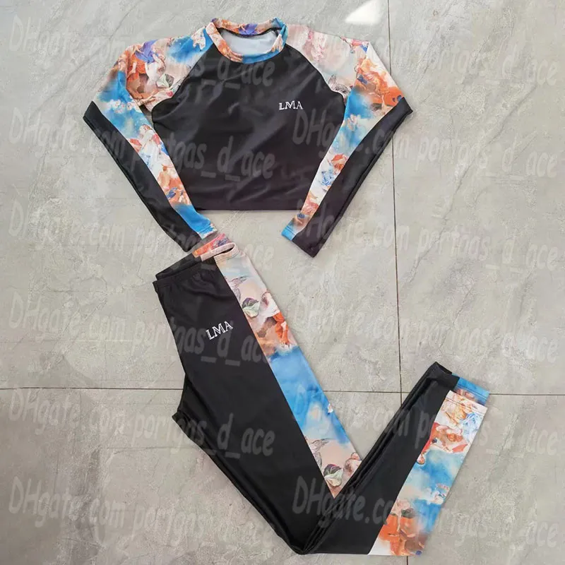 Floral Women Yoga tenue Tracksuits Contturesttes Tops rembourrés Legging à manches longues sportives sportives