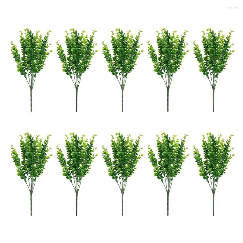 Fleurs décoratives 10 pièces plantes artificielles buissons réalistes résistant aux UV arbustes en plastique feuilles d'eucalyptus paquets décor de bureau