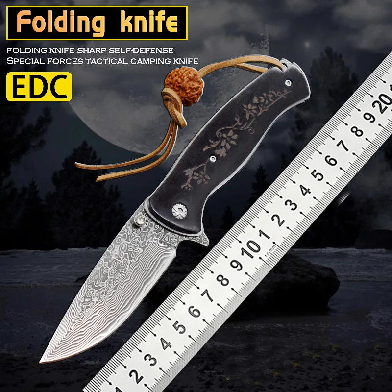 Высокий качественный складной нож A1899 Damascus Steel Drop Point Blade Blade Ebony Hander Barking Warning Fast Open Edc Pocket Polder Nives Best Gift для мужчин