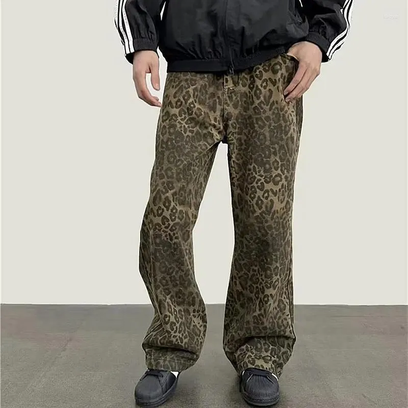 Jeans da uomo 2023 Cyber Y2k Moda Leopard Pantaloni larghi per uomo Abbigliamento Dritto Coreano Casual Donna Vecchi Pantaloni lunghi Pantaloni Uomo