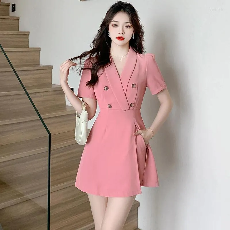 Arbetsklänningar 2023 Real Po Summer Short Blazer Dress Outfits BodyCon Double Breasted Split och Shorts Two-Piece Set Suits Female