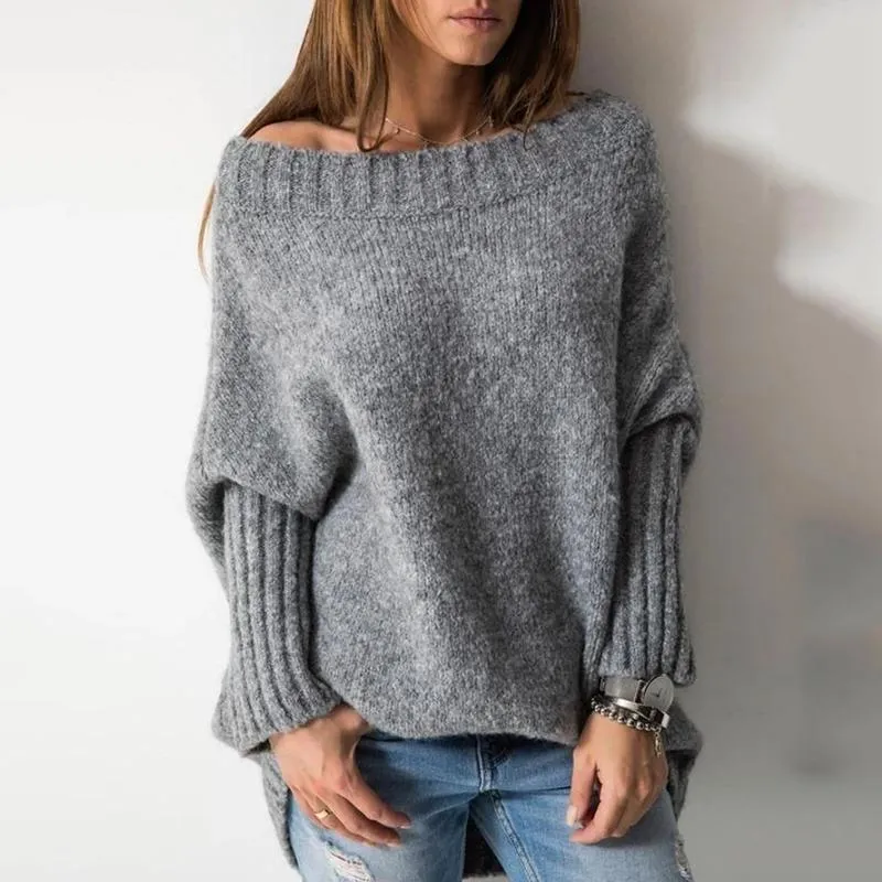 Pulls pour femmes Automne Hiver Solide De L'épaule Batwing Manches Pull En Tricot Top Femmes Casual Long Lâche Tricots Pulls Vêtements