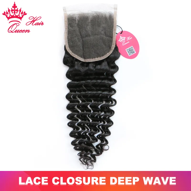 Cabelo de cabelo bruto humano virgem 100% brasileiro 4x4 polegadas Frítulos Fechamento de renda de alta qualidade de alta qualidade 14 a 22 polegadas Deep Curly Weave Fechamento Extensões de cabelo queen Hair produtos