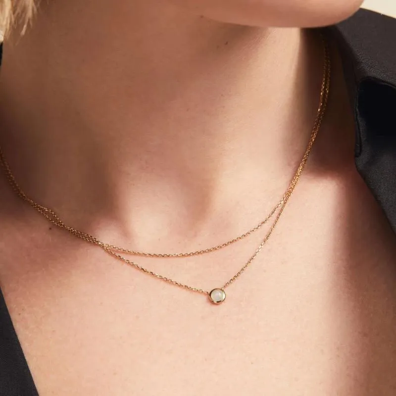 Pendanthalsband Dubbelskikt med natursten Opal -halsband Titanium Steel Plating Gold Choker Kvinnor Elegant smyckesfest gåva