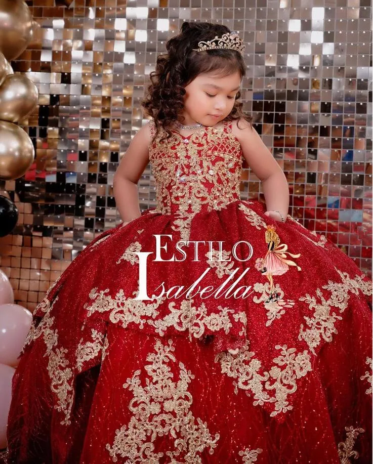 Mini robe de Quinceanera scintillante rouge vin pour filles, jupe Gillter appliquée à lacets, robes à fleurs à petit prix