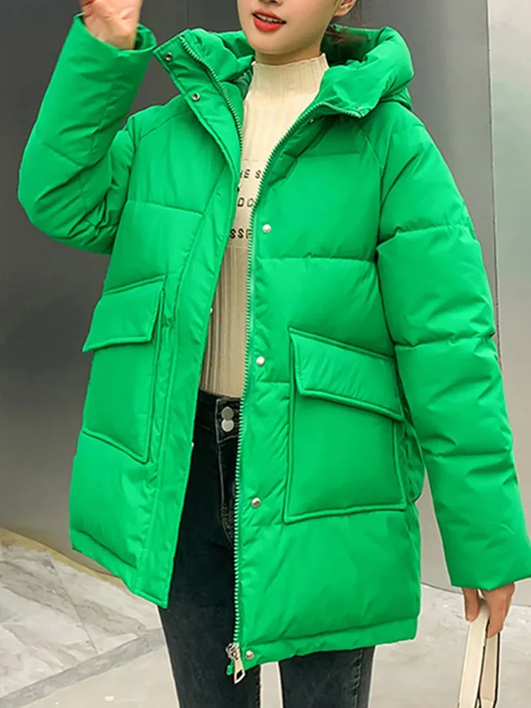 Women Down Parkas Cirryy Winter Jacket Płaszcz Zieł Zielony Grube i ciepłe Casual Pocket Fashion Wear 231118