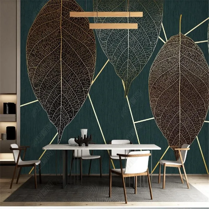 Tapeten Nordic Modern Wandbild Für Wohnzimmer Minimalistisch Licht Luxus Pflanze Blatt Geometrische TV Hintergrund Tapete Wohnkultur