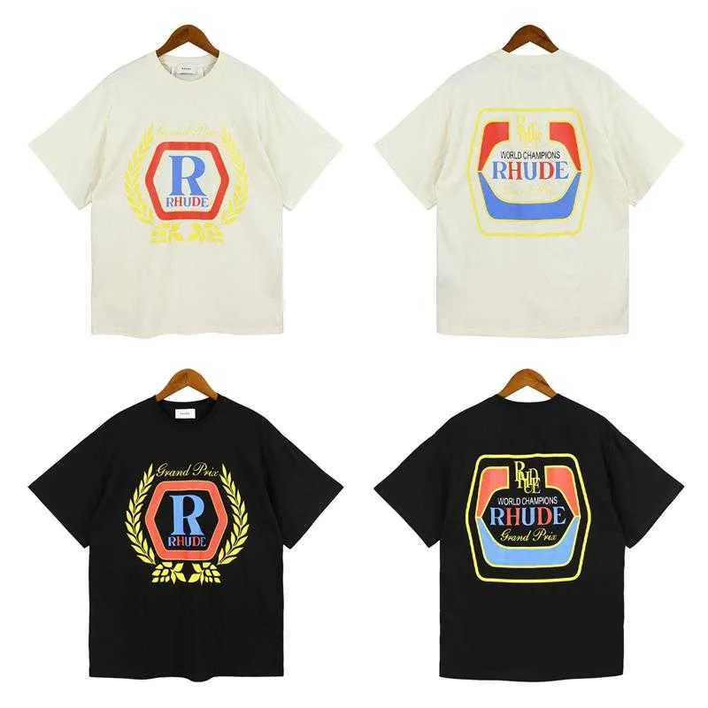 デザイナーファッション衣類 Tシャツヒップホップ Tシャツスタイルハイストリート Rhude シンプルなレタープリントカップルルーズカジュアルコットン半袖ストリートトップススポーツウェア