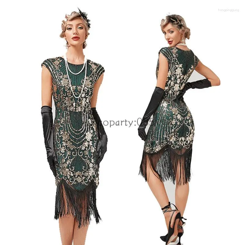 Lässige Kleider 1920er Jahre Vintage Paillettenkleid für Frauen Handperlen Fransen Abend Great Gatsby Charleston Party Girl Kostüm 2023