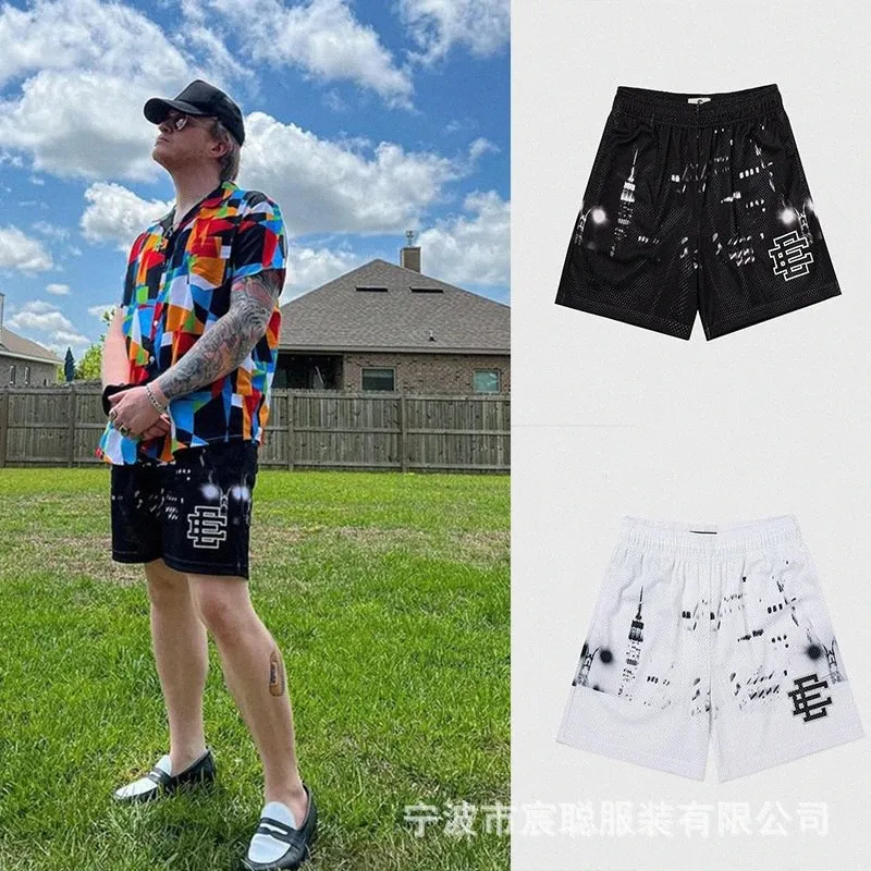 EE 23S American EE New Black and White Summer Casual Large Sizeが男女のためのクイックドライメッシュバスケットボールショーツT44H＃