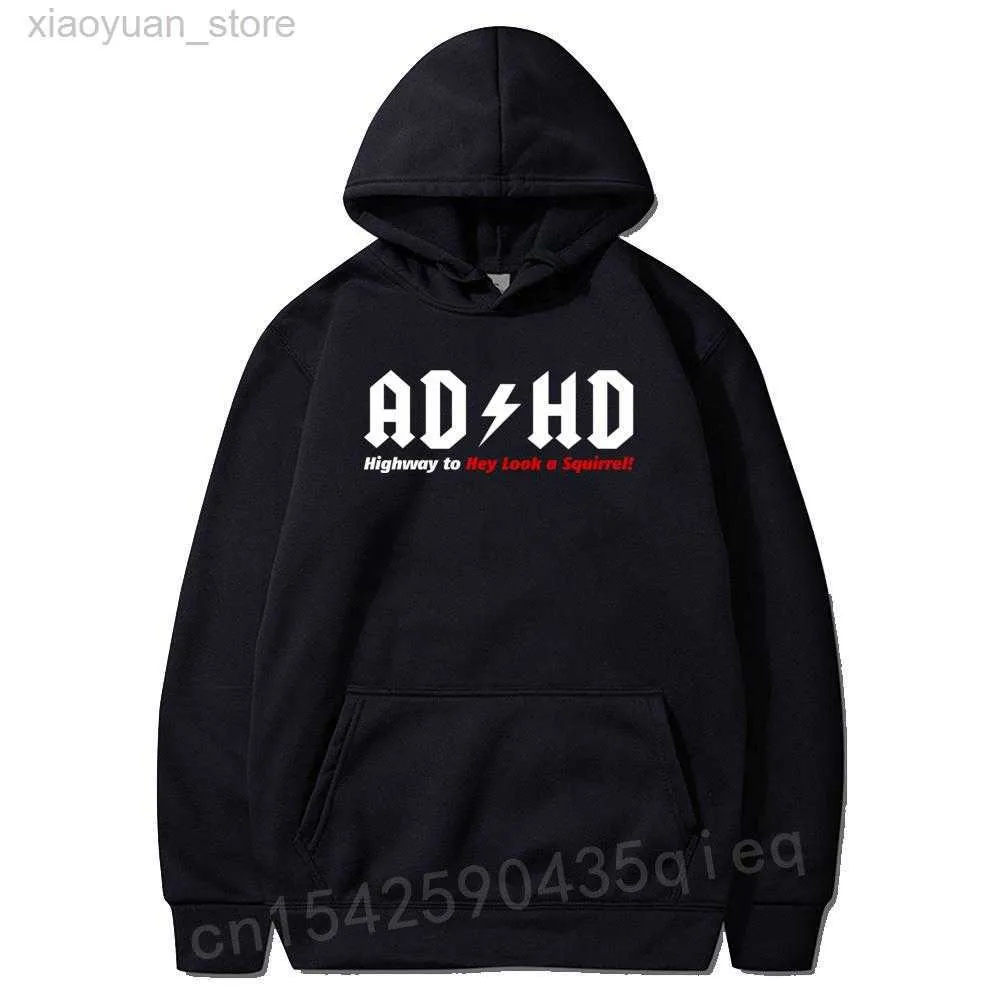 Men's Hoodies Sweatshirts Novelty Fabric Tops Hoodie ADHD Highway to Hey Look A Squirrel Funny Design Hoodies Men's Long Sleeve Unique Sweatshirt