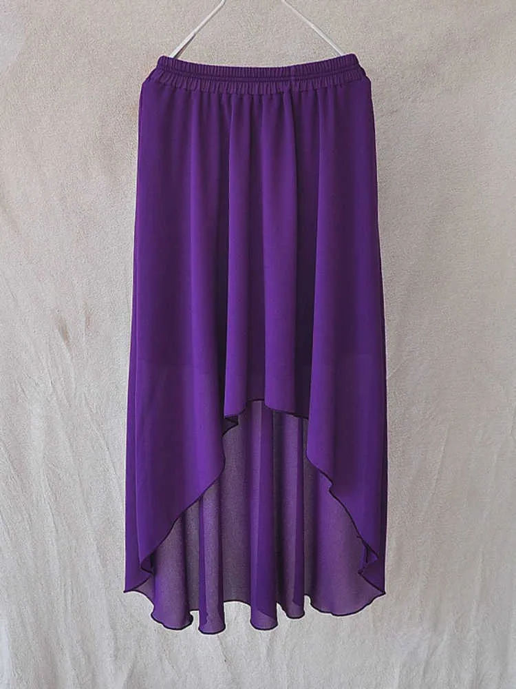 Spódnice setwigg Summer Bohemian Style Dip Hem Długie szyfonowe spódnice elastyczne talia wysoka, długie plisowane asymetryczne szyfonowe spódnice 15 kolorów p230420